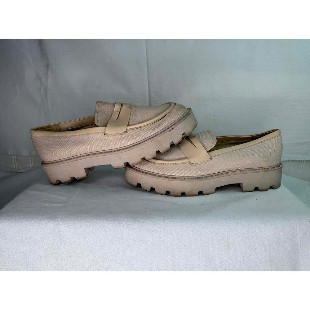 Franco Sarto Bazel3 Beige Fabric Platform Lug Sole Penny Loafers Womens 8.5M